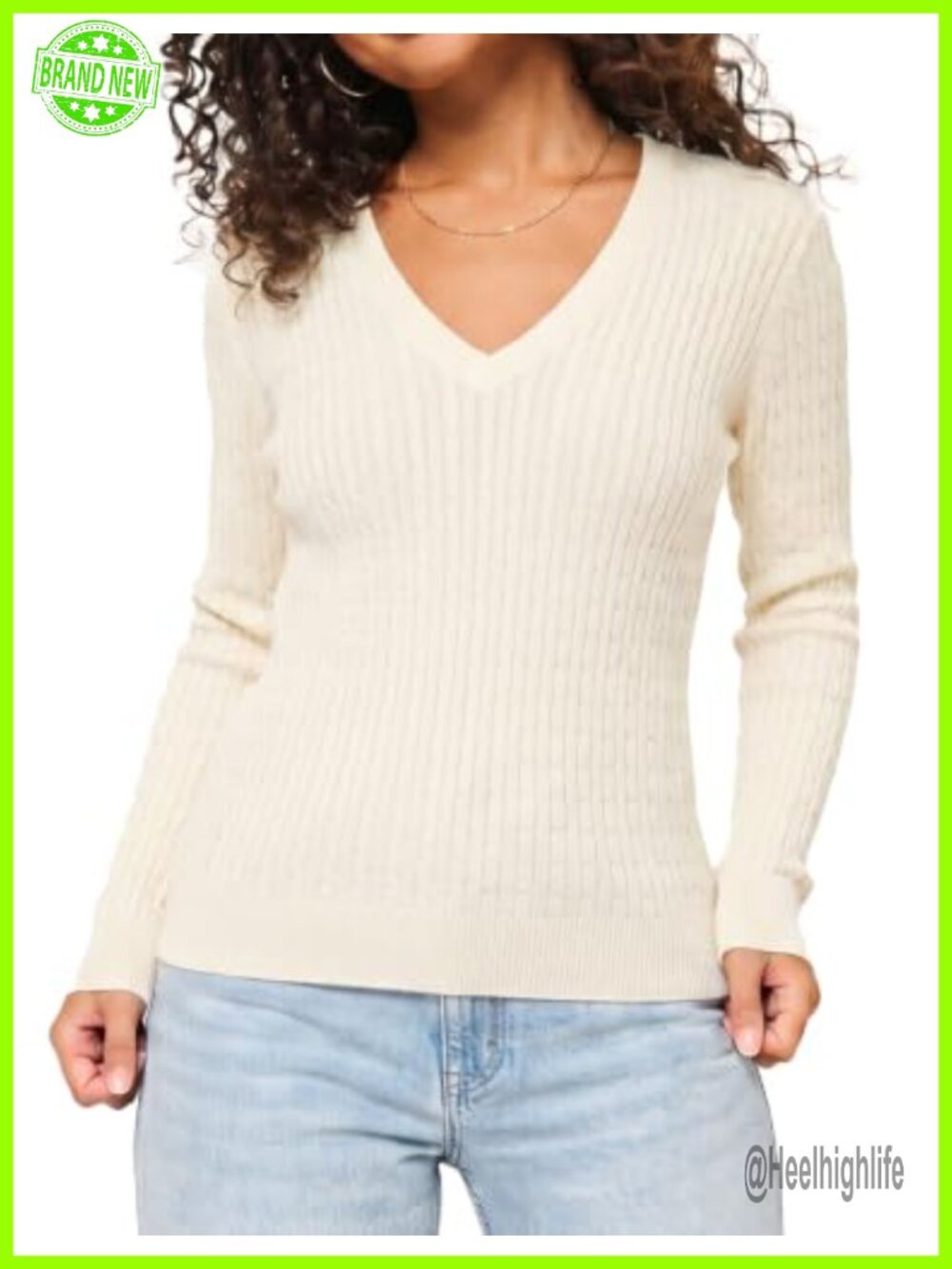BOUGUER Cable Knit V Neck Lightweight Cotton Pullover Sweater